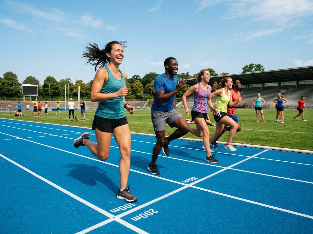 Athletes running and exercising outdoors with energy
